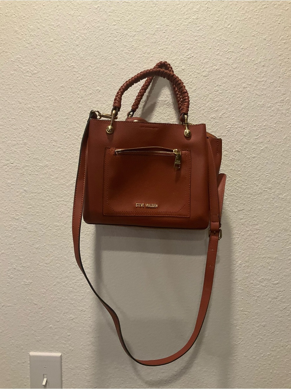 Steve Madden Orange Braided Handle Shoulder Satchel Tote Bag
